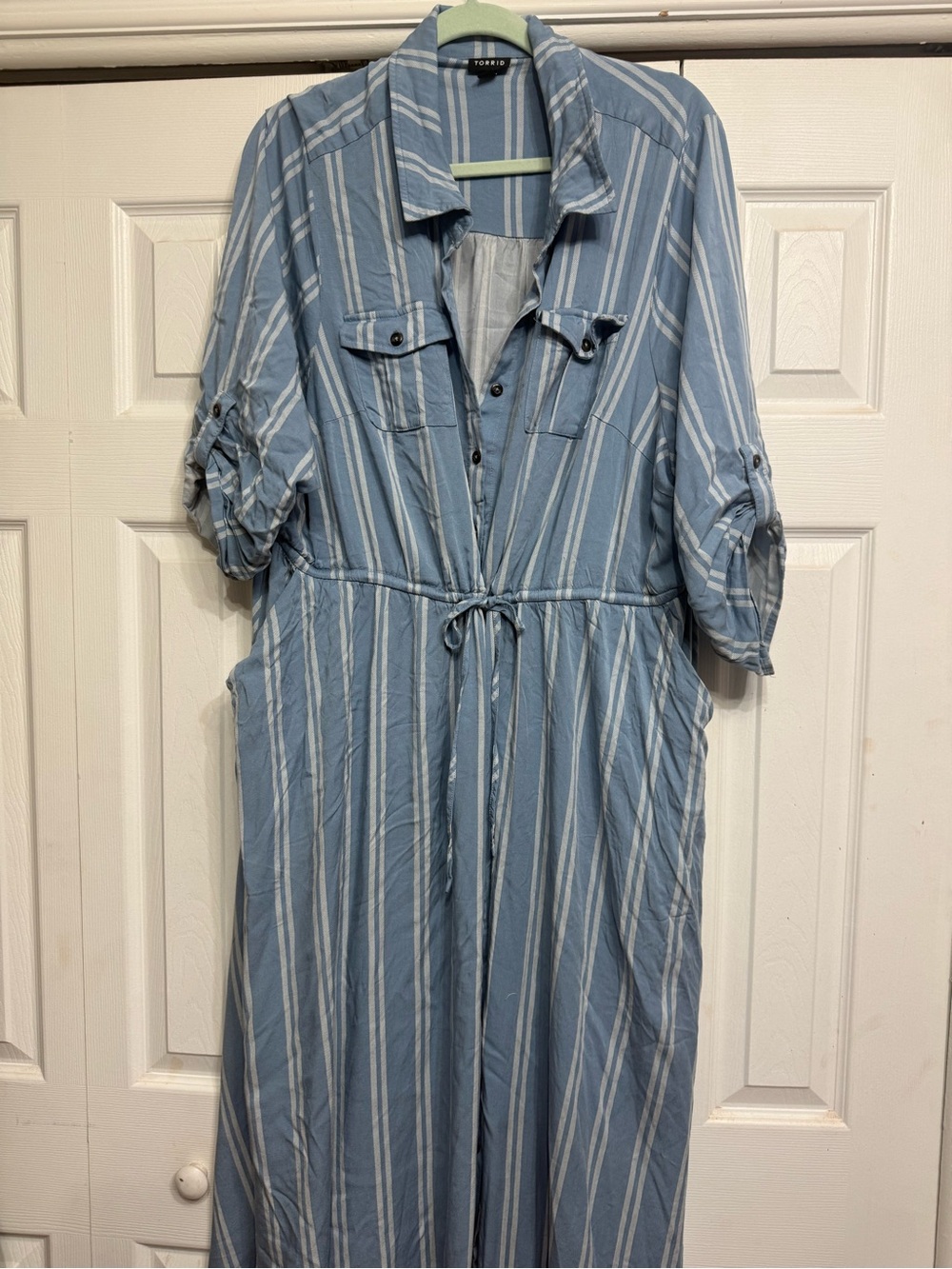 torrid Light Blue and White Striped Maxi Shirt Dress